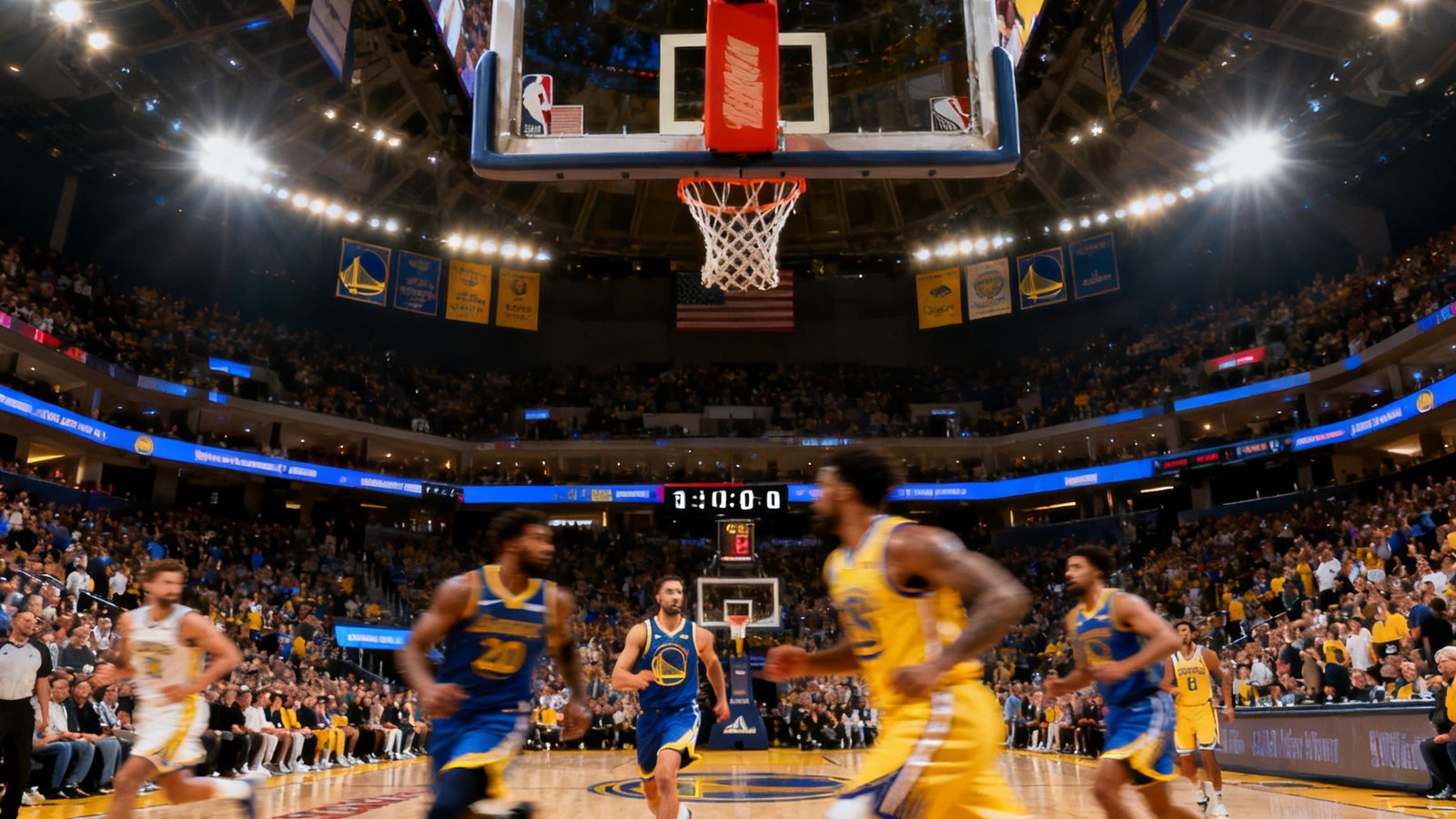 人人看球NBA季后赛直播画面，洛杉矶湖人对阵金州勇士，比分显示108:102，第四节还剩3分钟